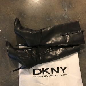 DKNY black stiletto leather boots
